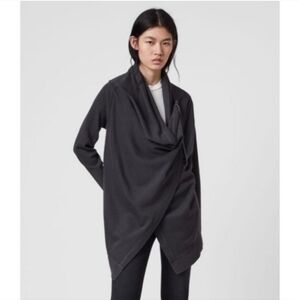 AllSaints Charcoal Draped Open-Front Cardigan